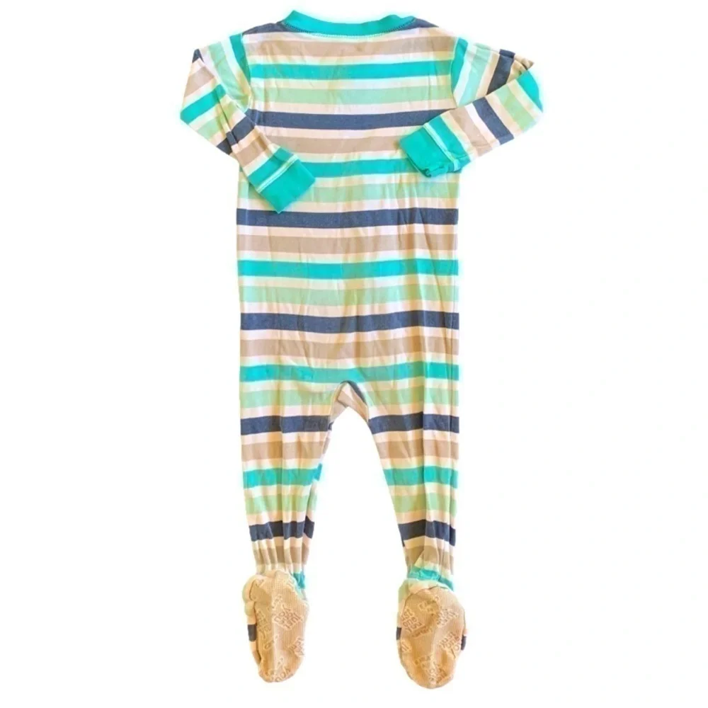 Carter’s Blue Green Gray Striped Footed Whale Onesie Size 18mos